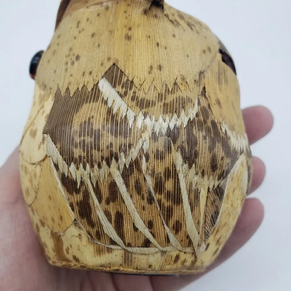 Japanese Wooden Tree Bark Crafted Owl‎ Bank Fukuro Statue Lucky Figure